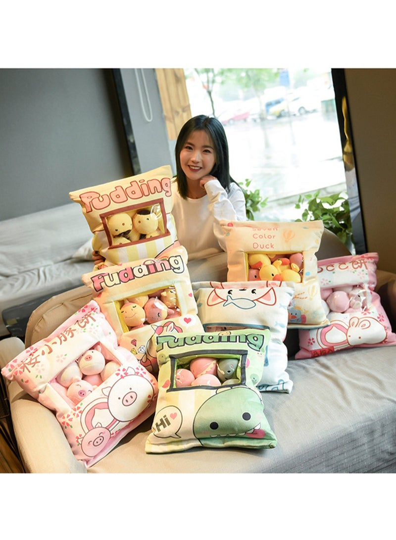Cute Plush Pillow Removable Stuffed Animal Toy Creative Gift Children's Soft Pillow Room Decoration - Brown Rabbit And White Cat (8 Animal Balls Inside) - Image 4